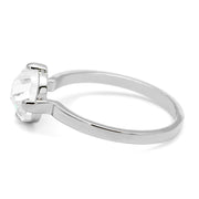 LO4080 - Rhodium Brass Ring with AAA Grade CZ  in Clear