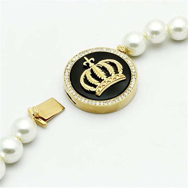 LO2647 - Gold Brass Necklace with Semi-Precious Onyx in Jet
