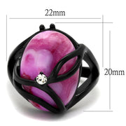 TK1144J - IP Black(Ion Plating) Stainless Steel Ring with Synthetic Cat Eye in Fuchsia