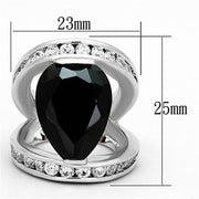 LOA923 - Rhodium Brass Ring with AAA Grade CZ  in Black Diamond