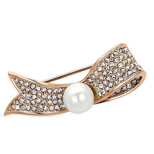 LO2800 - Flash Rose Gold White Metal Brooches with Synthetic Pearl in White