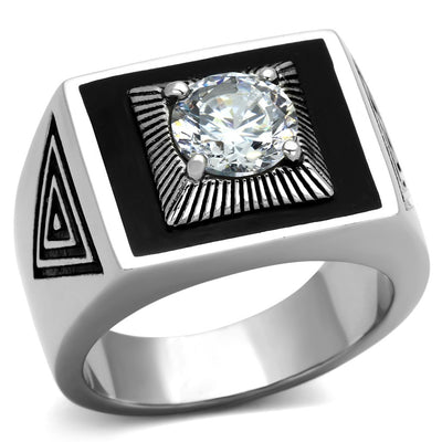 TK1053 - High polished (no plating) Stainless Steel Ring with AAA Grade CZ  in Clear