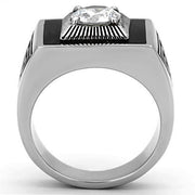 TK1053 - High polished (no plating) Stainless Steel Ring with AAA Grade CZ  in Clear