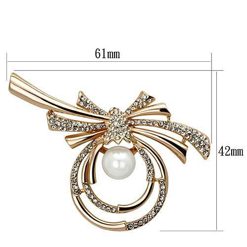 LO2939 - Flash Rose Gold White Metal Brooches with Synthetic Pearl in White