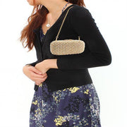 LO2377 - Gold White Metal Clutch with Top Grade Crystal  in Multi Color