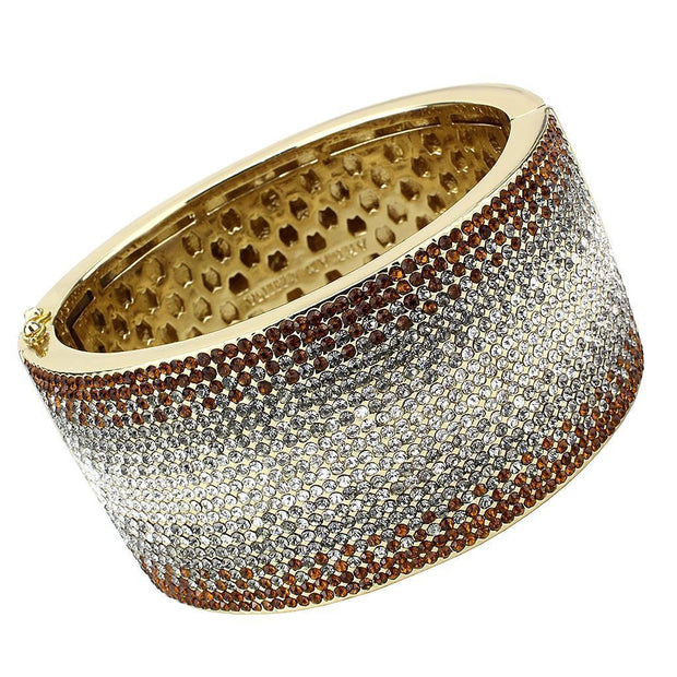 LO4280 - Gold Brass Bangle with Top Grade Crystal  in Multi Color