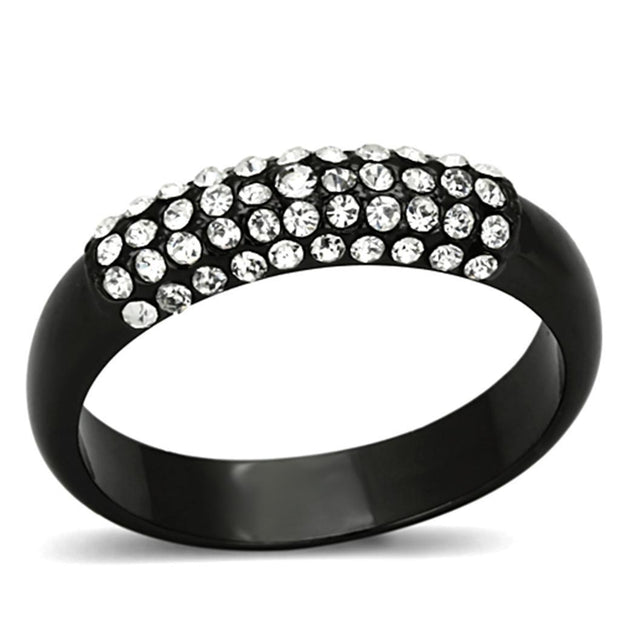 LO3068 - TIN Cobalt Black Brass Ring with Top Grade Crystal  in Clear