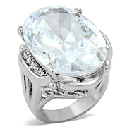 LO2950 - Rhodium Brass Ring with AAA Grade CZ  in Clear