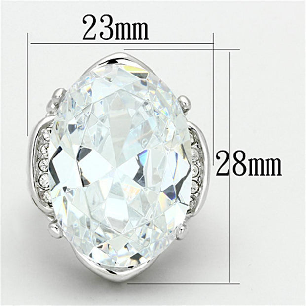 LO2950 - Rhodium Brass Ring with AAA Grade CZ  in Clear
