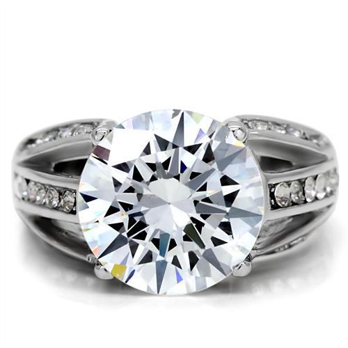 TK187 - High polished (no plating) Stainless Steel Ring with AAA Grade CZ  in Clear