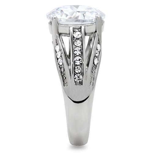 TK187 - High polished (no plating) Stainless Steel Ring with AAA Grade CZ  in Clear