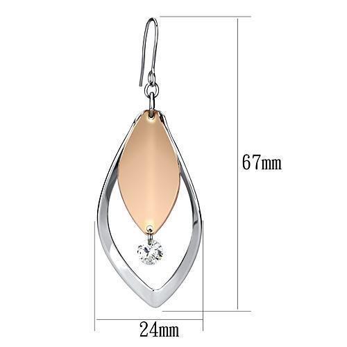 LO2684 - Rose Gold + Rhodium Iron Earrings with AAA Grade CZ  in Clear