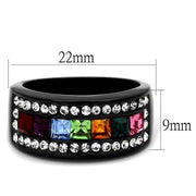 TK1402J - IP Black(Ion Plating) Stainless Steel Ring with Top Grade Crystal  in Multi Color