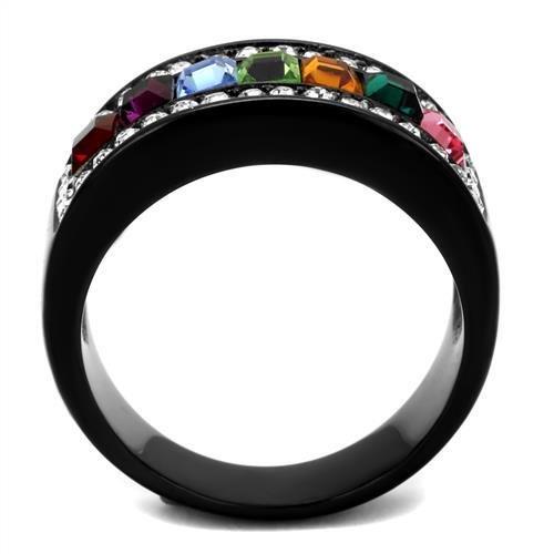 TK1402J - IP Black(Ion Plating) Stainless Steel Ring with Top Grade Crystal  in Multi Color