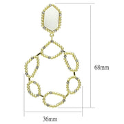 LO3693 - Gold & Brush Brass Earrings with Synthetic Synthetic Stone in White