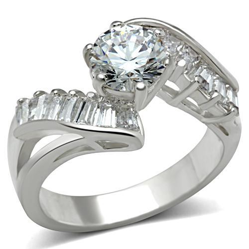 SS043 - Silver 925 Sterling Silver Ring with AAA Grade CZ  in Clear