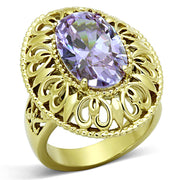 TK1110 - IP Gold(Ion Plating) Stainless Steel Ring with AAA Grade CZ  in Light Amethyst
