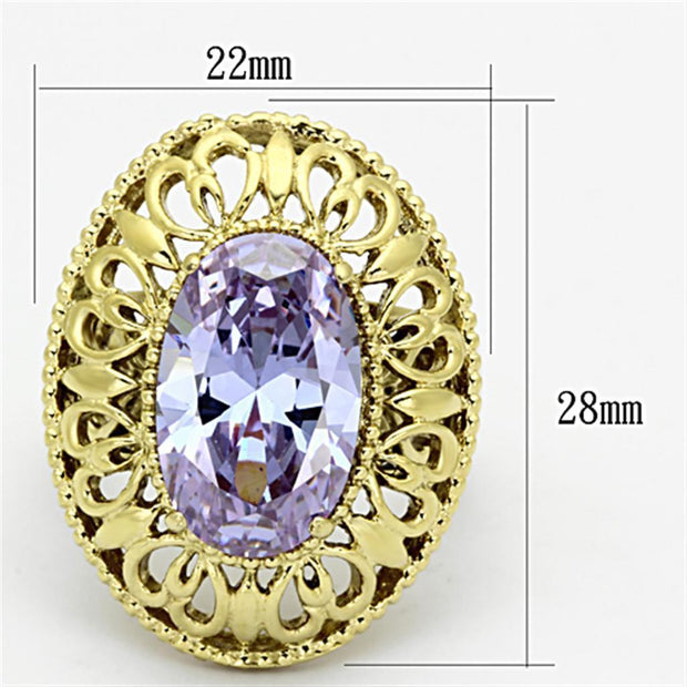 TK1110 - IP Gold(Ion Plating) Stainless Steel Ring with AAA Grade CZ  in Light Amethyst