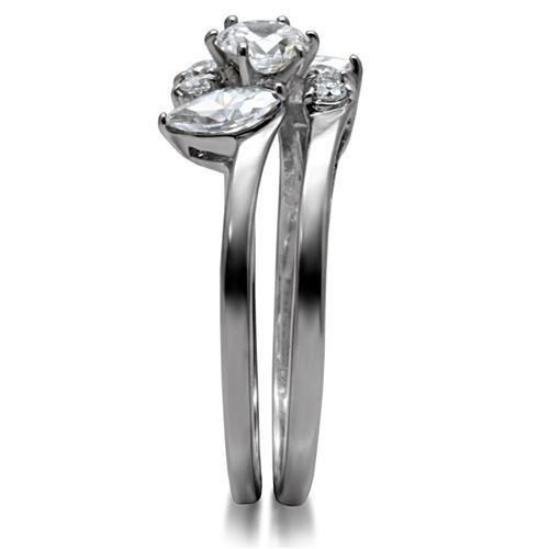TK096 - High polished (no plating) Stainless Steel Ring with AAA Grade CZ  in Clear