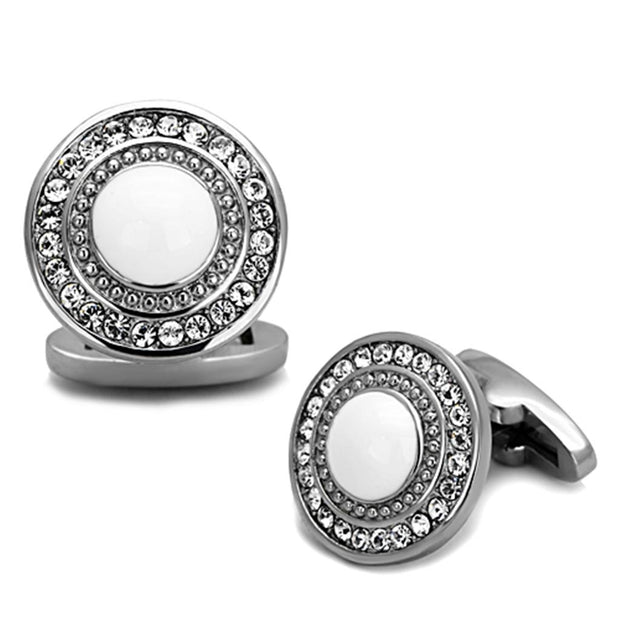 TK1273 - High polished (no plating) Stainless Steel Cufflink with Top Grade Crystal  in Clear