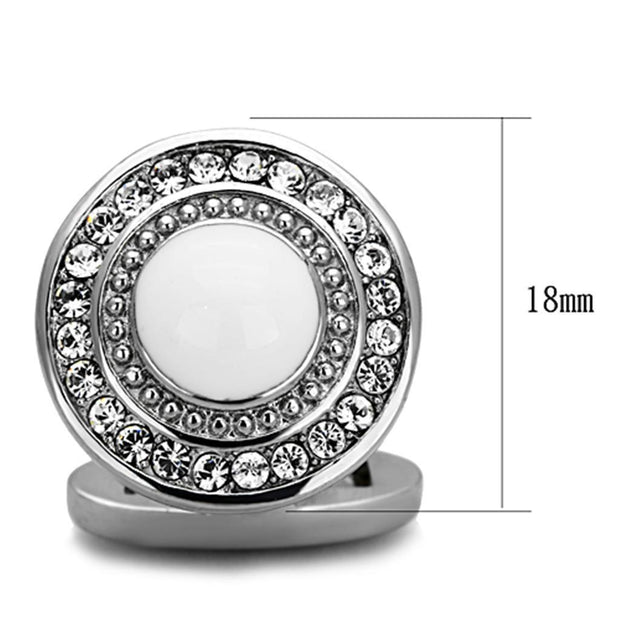 TK1273 - High polished (no plating) Stainless Steel Cufflink with Top Grade Crystal  in Clear