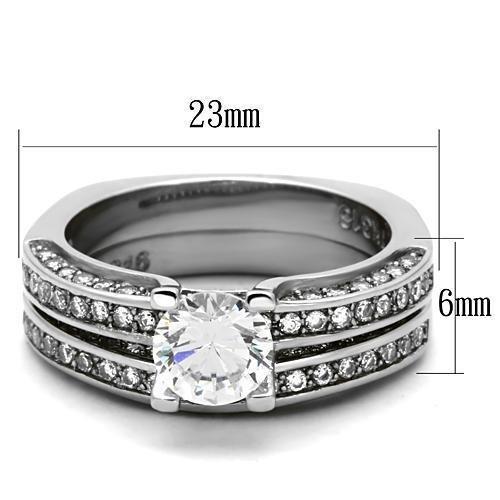 TK1175 - High polished (no plating) Stainless Steel Ring with AAA Grade CZ  in Clear