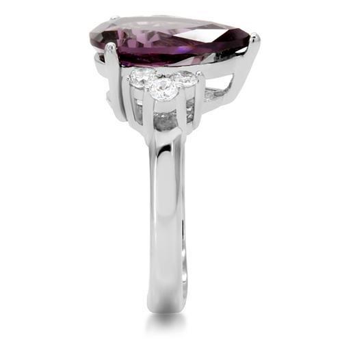 TK167 - High polished (no plating) Stainless Steel Ring with Synthetic Synthetic Glass in Amethyst