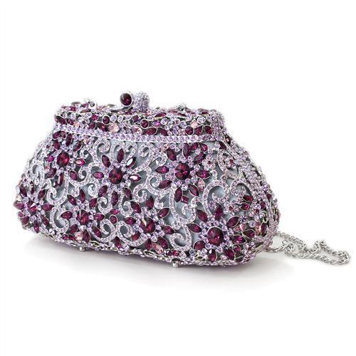 LO2376 - Imitation Rhodium White Metal Clutch with Top Grade Crystal  in Multi Color