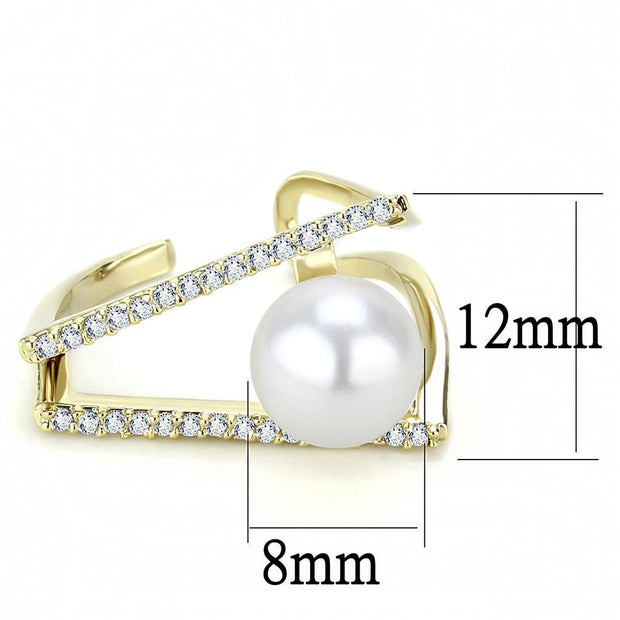 LO4246 - Flash Gold Brass Ring with Synthetic Pearl in White