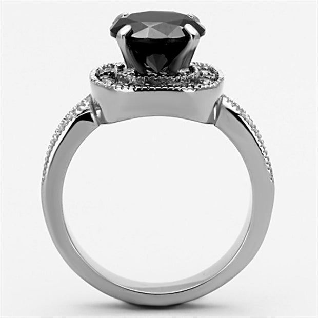 TK1322 - High polished (no plating) Stainless Steel Ring with AAA Grade CZ  in Black Diamond
