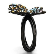 TK1004 - IP Black(Ion Plating) Stainless Steel Ring with Top Grade Crystal  in Multi Color