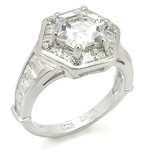LOS266 - Rhodium 925 Sterling Silver Ring with AAA Grade CZ  in Clear