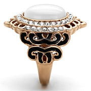 TK1286 - IP Rose Gold(Ion Plating) Stainless Steel Ring with Synthetic Cat Eye in White