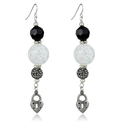 LO3800 - Antique Silver White Metal Earrings with Synthetic Synthetic Glass in Jet
