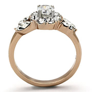 TK1164 - Two-Tone IP Rose Gold Stainless Steel Ring with AAA Grade CZ  in Clear