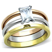 TK1279 - Three Tone IPï¼ˆIP Gold & IP Rose Gold & High Polished) Stainless Steel Ring with AAA Grade CZ  in Clear