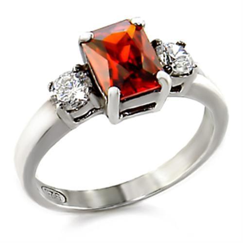 LOAS826 - High-Polished 925 Sterling Silver Ring with AAA Grade CZ  in Garnet