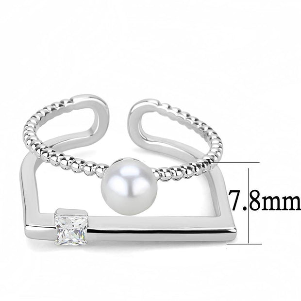 LO4263 - Rhodium Brass Ring with Synthetic Pearl in White