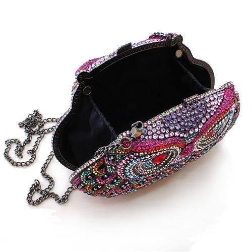 LO2368 - Ruthenium White Metal Clutch with Top Grade Crystal  in Multi Color