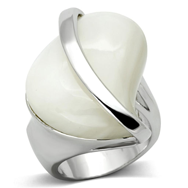 LO2944 - Rhodium Brass Ring with Synthetic Synthetic Stone in White
