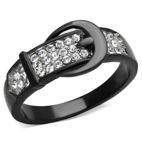 TK1868 - Two-Tone IP Black (Ion Plating) Stainless Steel Ring with Top Grade Crystal  in Clear