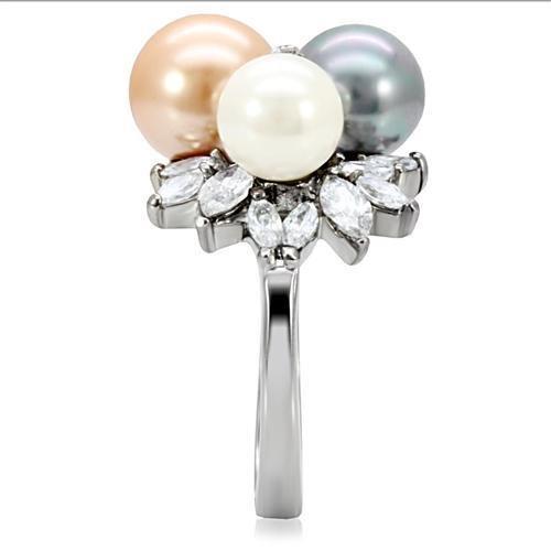TK114 - High polished (no plating) Stainless Steel Ring with Synthetic Pearl in Multi Color