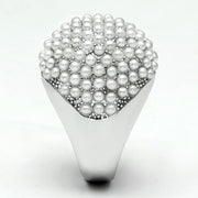 LO2433 - Rhodium Brass Ring with Synthetic Pearl in White