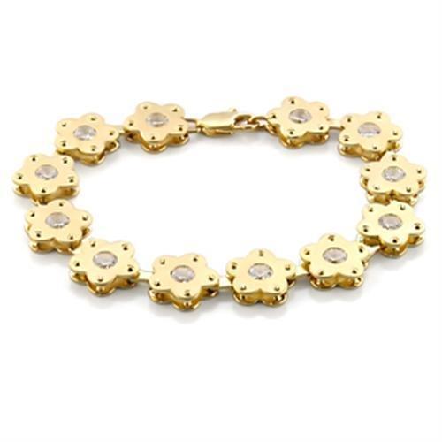 LO596 - Matte Gold & Gold Brass Bracelet with AAA Grade CZ  in Clear