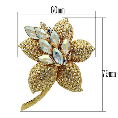 LO2402 - Gold White Metal Brooches with Top Grade Crystal  in Aurora Borealis (Rainbow Effect)