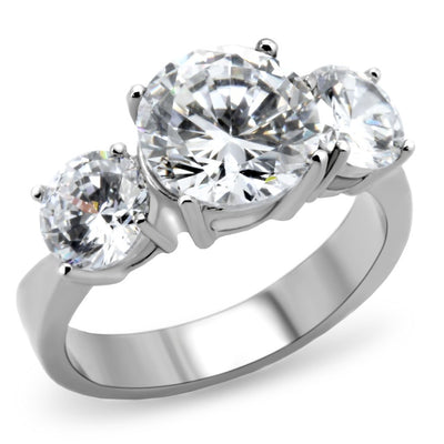 TK168 - High polished (no plating) Stainless Steel Ring with AAA Grade CZ  in Clear