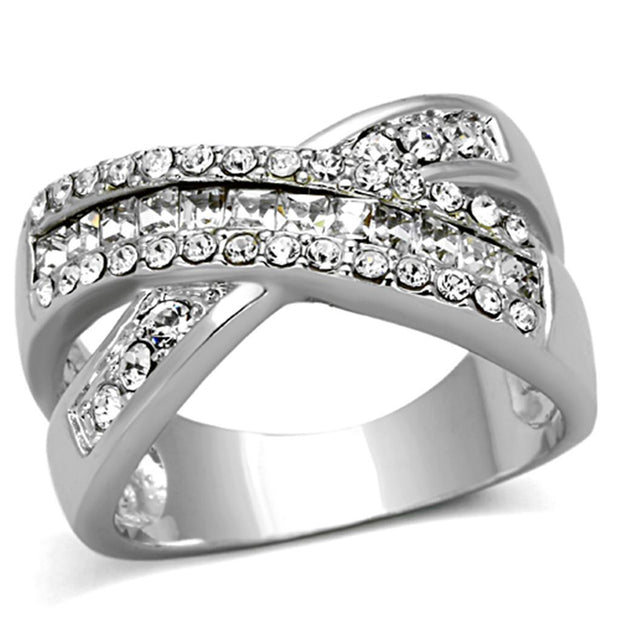 LO2942 - Rhodium Brass Ring with Top Grade Crystal  in Clear