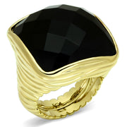 LO2519 - Gold Brass Ring with AAA Grade CZ  in Jet