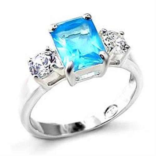LOA457 - High-Polished 925 Sterling Silver Ring with Synthetic Spinel in Sea Blue