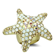 LO2973 - Matte Gold Brass Ring with Top Grade Crystal  in Multi Color